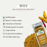 Geo-Fresh Organic Curry Powder - 1.76 oz (50g) - Organic Curry Powder - Curry Seasoning - Indian Curry Powder - USDA Certified - Kosher, Non-GMO