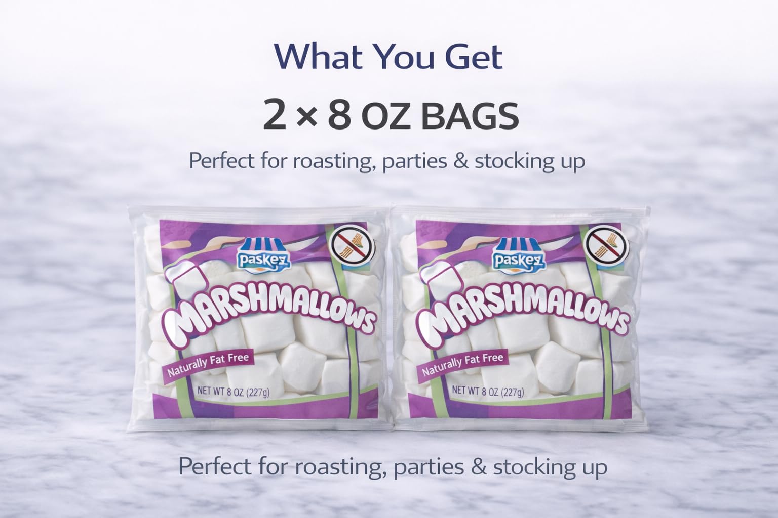Only Kosher Candy Large White Marshmallows 8 oz (2 Pack) | Soft & Fluffy Marshmallows for Hot Chocolate, Baking, S’mores & Treats