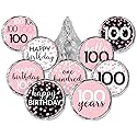Pink, Black, and White 100th Birthday Party Favor Chocolate Kisses Candy Stickers - 180 Count, 100th Birthday Decorations