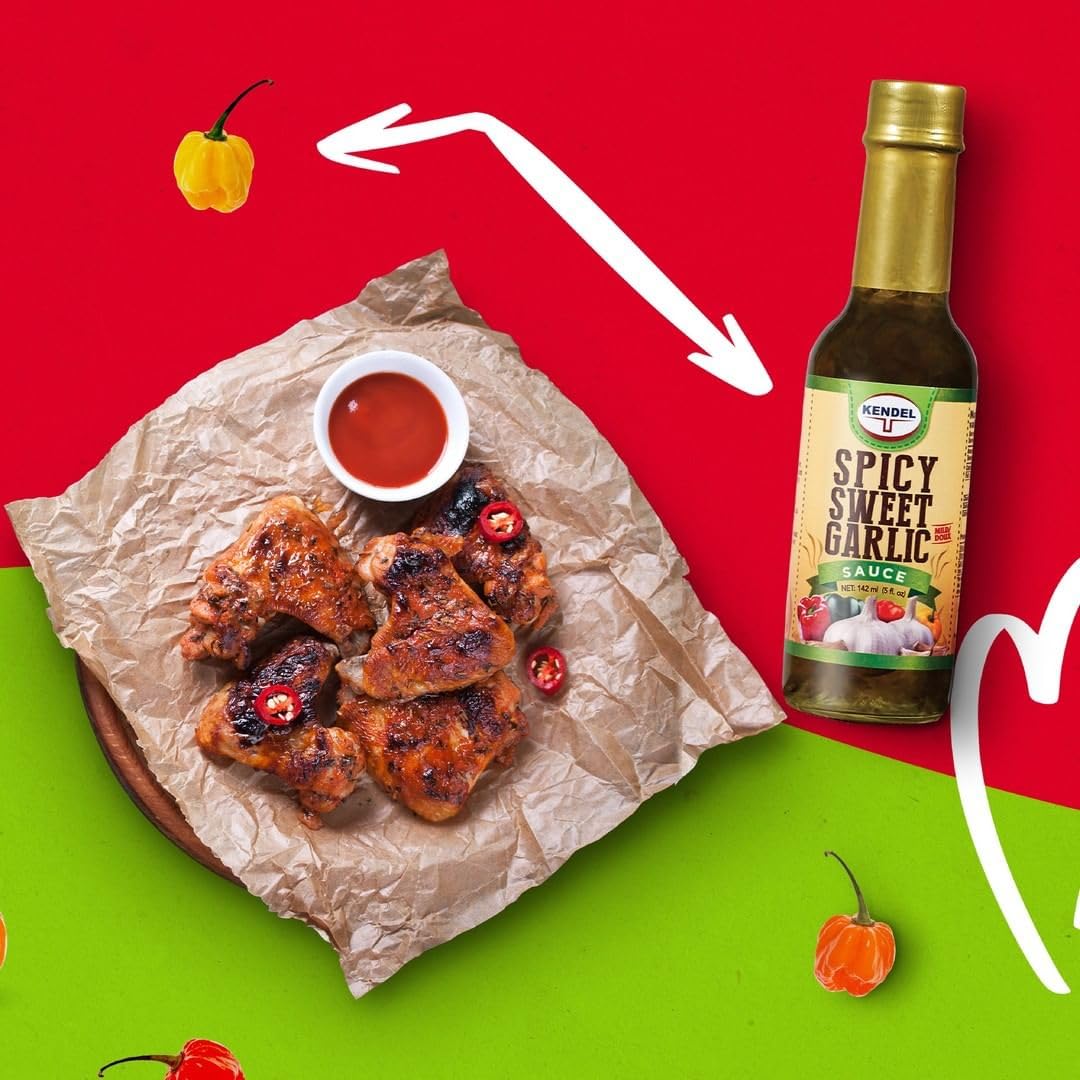 Kendel Spicy Sweet Garlic Sauce - Authentic Jamaican Sweet and Spicy Garlic Sauce, 142ml | Perfect for Wings, Marinades, and Table Seasoning