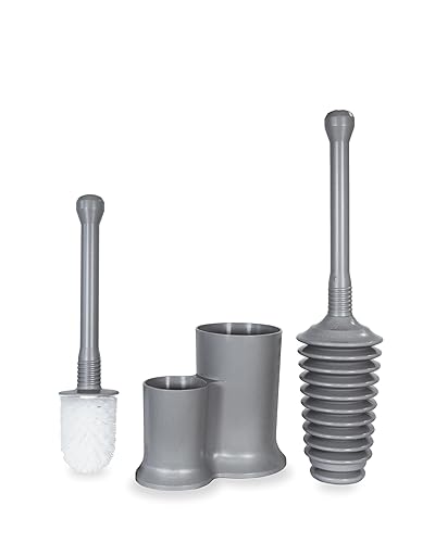 Master Plunger 500 & Toilet Brush Combo Set - Heavy-Duty Gray Toilet Plunger with High-Efficiency Brush and Holder - Durable, Compact Bathroom