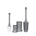 Master Plunger 500 & Toilet Brush Combo Set - Heavy-Duty Gray Toilet Plunger with High-Efficiency Brush and Holder - Durable, Compact Bathroom