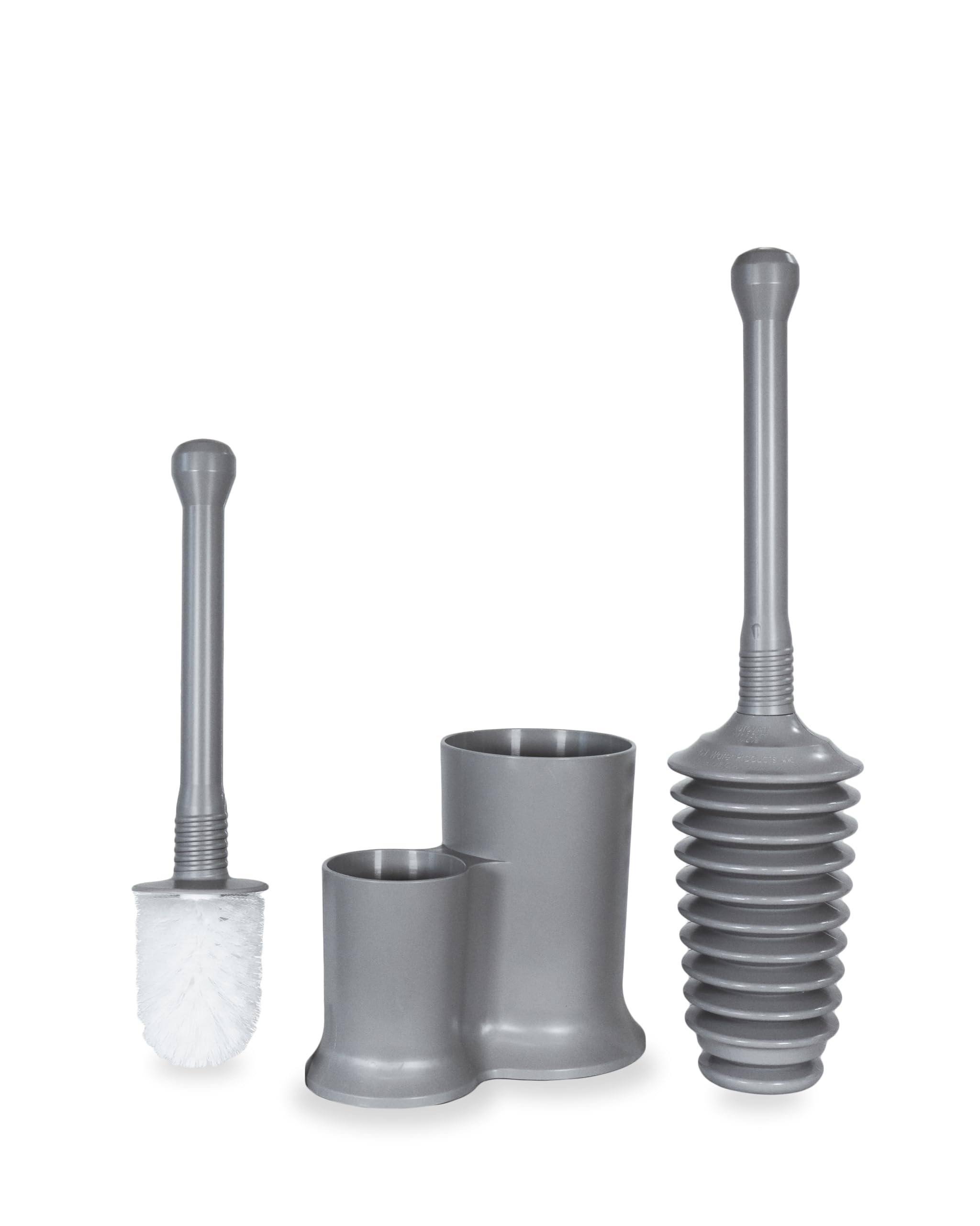 Master Plunger 500 & Toilet Brush Combo Set - Heavy-Duty Gray Toilet Plunger with High-Efficiency Brush and Holder - Durable, Compact Bathroom