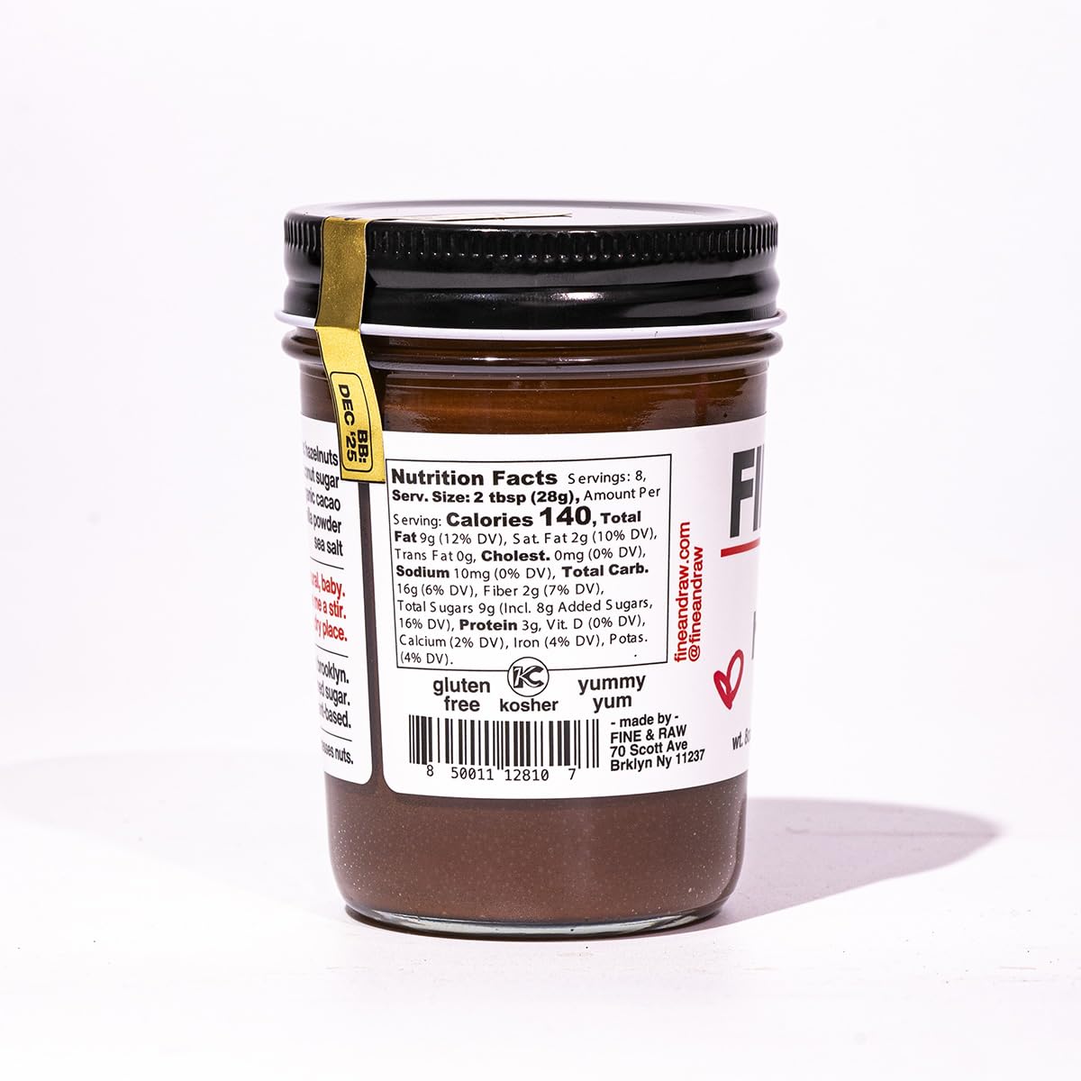 Fine & Raw Chocolate Hazelnut Butter Spread 8 Ounce - Clean Ingredients, Vegan, and Organic Chocolate Hazelnut Spread, Healthy Chocolate Hazelnut