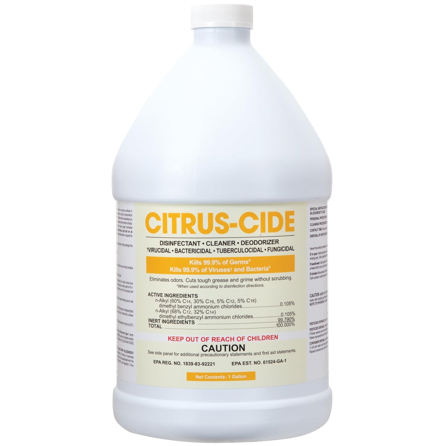 ForPro Citrus-Cide Hospital Grade Disinfectant Cleaner, All Purpose Cleaner, Disinfectant & Deodorizer, Citrus Scent, 1 Gallon Refill (128 fl. oz.)