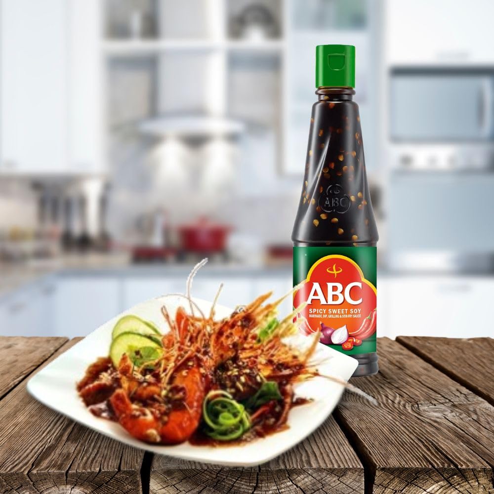 ABC Spicy Sweet Soy Sauce, 9.2 Oz (Pack of 2), Savory Sauce, Dip, Stir-fry, Glaze, Vegan, No MSG, Plant-based, Halal, Umami Flavor, Indonesian Kecap