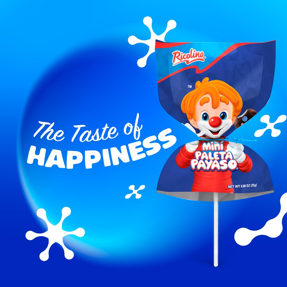 Ricolino Mini Paleta Payaso Chocolate Covered Marshmallow Lollipop (15 Count) -Coated Marshmallows Lollipops - Mexican Suckers, Hispanic Perfect