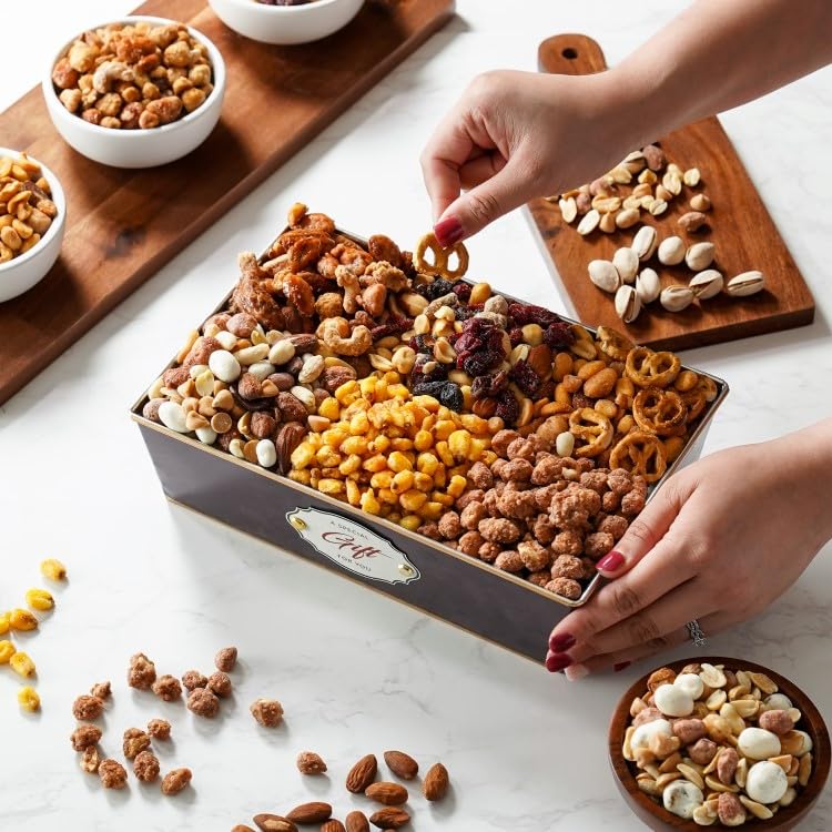 Broadway Basketeers Birthday Nuts Gift Basket - Premium Healthy Assorted 6 Gourmet Nuts & Trail Mix Snacks Basket - Happy Birthday Gifts for Men