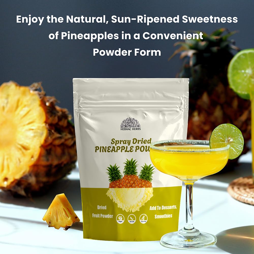 Pineapple Powder - 227g | 100% Natural Pineapple Juice Powder 8 oz for Smoothies, Shakes, Baking & Drinks,| Free from Preservatives, Artificial