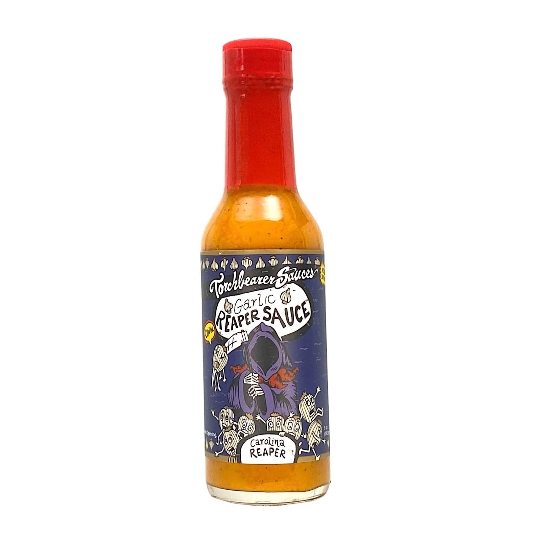 Torchbearer Sauces Garlic Reaper Sauce, 5oz Garlic & Carolina Reaper Hot Sauce, Heat Level 9 - Featured on Hot Ones - All Natural, Extract-Free, Made
