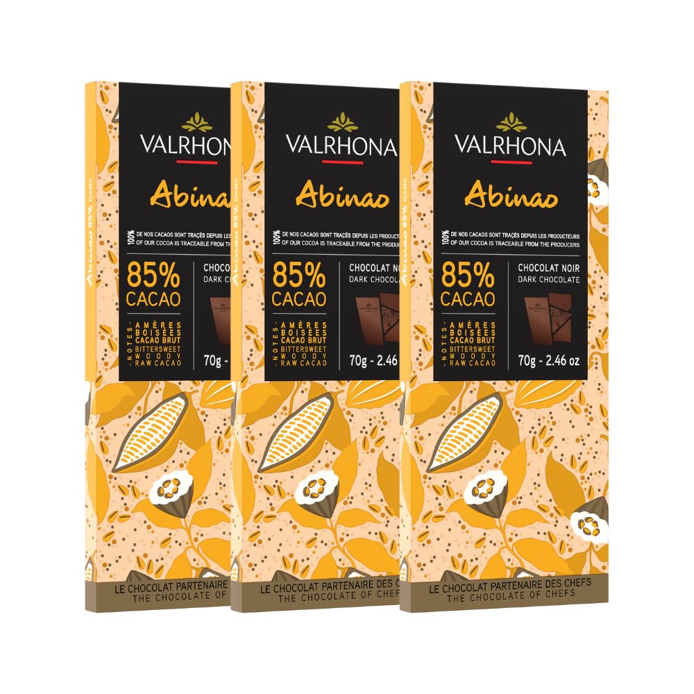 Valrhona Premium Extra Dark Chocolate ABINAO 85% Cacao Tasting Bars - Gourmet French Chocolate Perfect for Eating and Baking and Frostings, Cookies