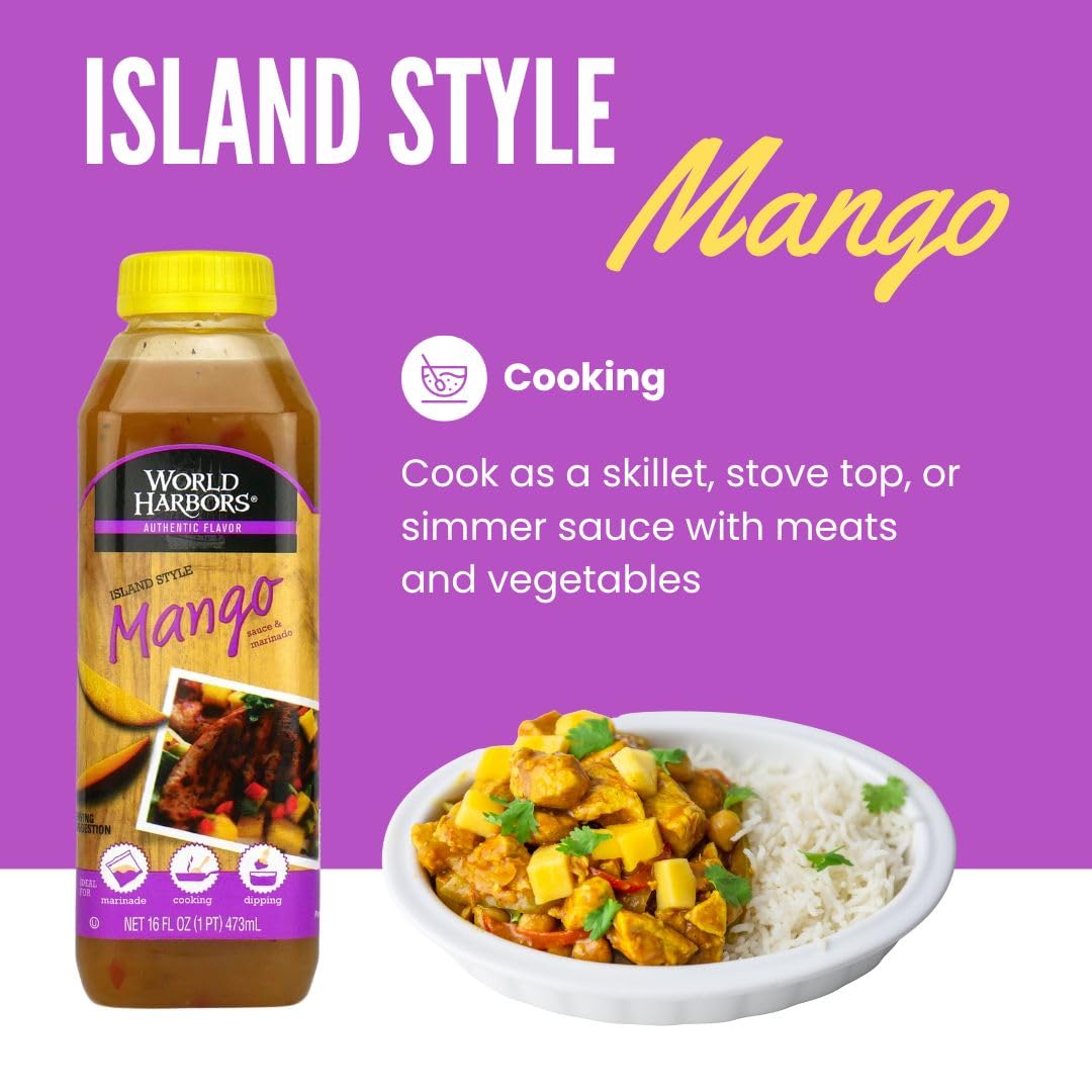 World Harbors Island Mango Sauce & Marinade - Low-Calorie, Sweet & Tangy Perfect Sauce for Chicken, Fish, Beef, Wings, Dipping, Stir-Frying, Salad
