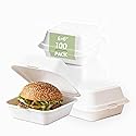 Disposable Burger Paper Clam Shell 100pcs 6" X 6" X 3" Takeaway Container with Flip Lid, Microwave/Frozen Food Grade sugarcane bagasse material