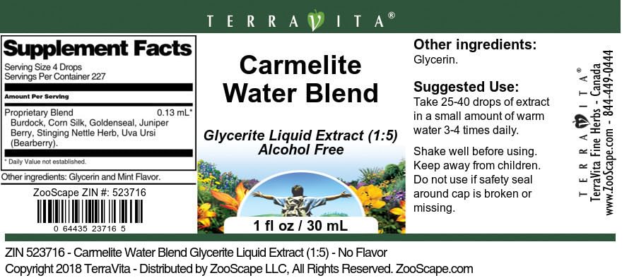 Carmelite Water Blend Glycerite Liquid Extract (1:5) - No Flavor (1 oz, ZIN: 523716)