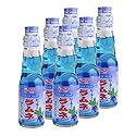 Shirakiku Ramune Japanese Soda, Blueberry Flavor, 6 Glass Bottles