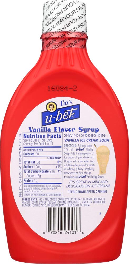 Foxs U Bet Vanilla Syrup, 20 Ounce - 12 per case.