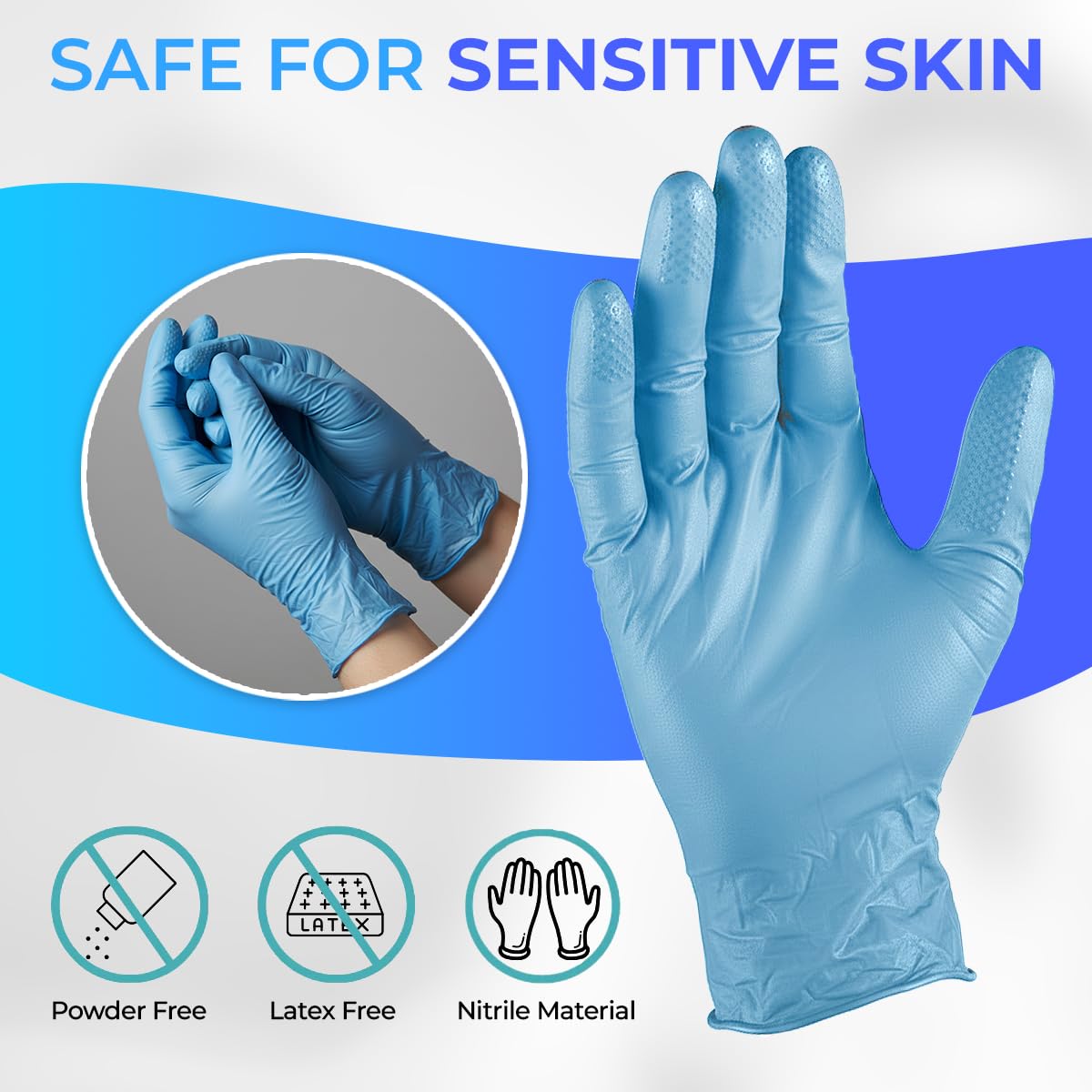 PureLife Medical Gloves Disposable Latex free - Blue Nitrile Gloves, Powder-free and Non Sterile- Food safe, and Cleaning (Medium) (100 Pack)