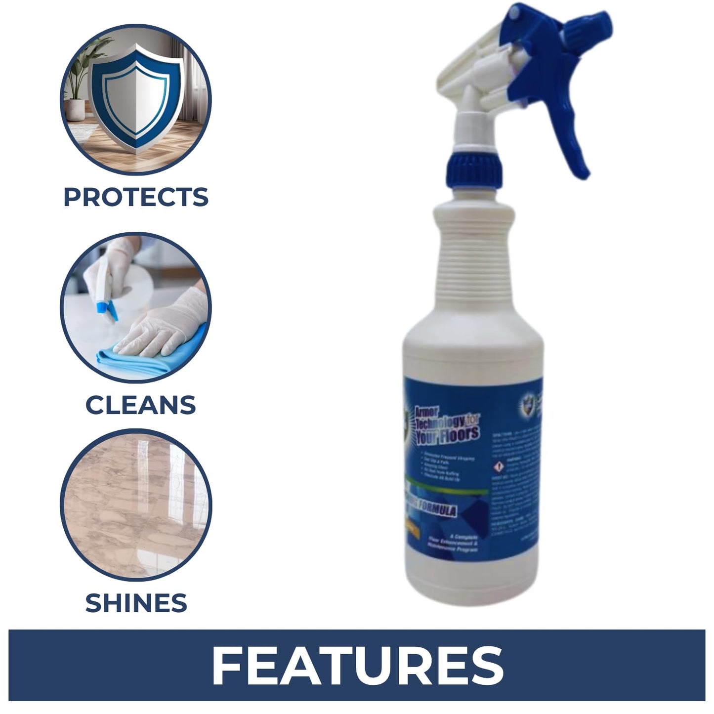 UltraShield Ready To Use (RTU) - High-Gloss Floor Finish, Scratch-Resistant, Slip-Reducing, Dust-Free, Spray Bottle - Includes 2 Heavy Duty Spray