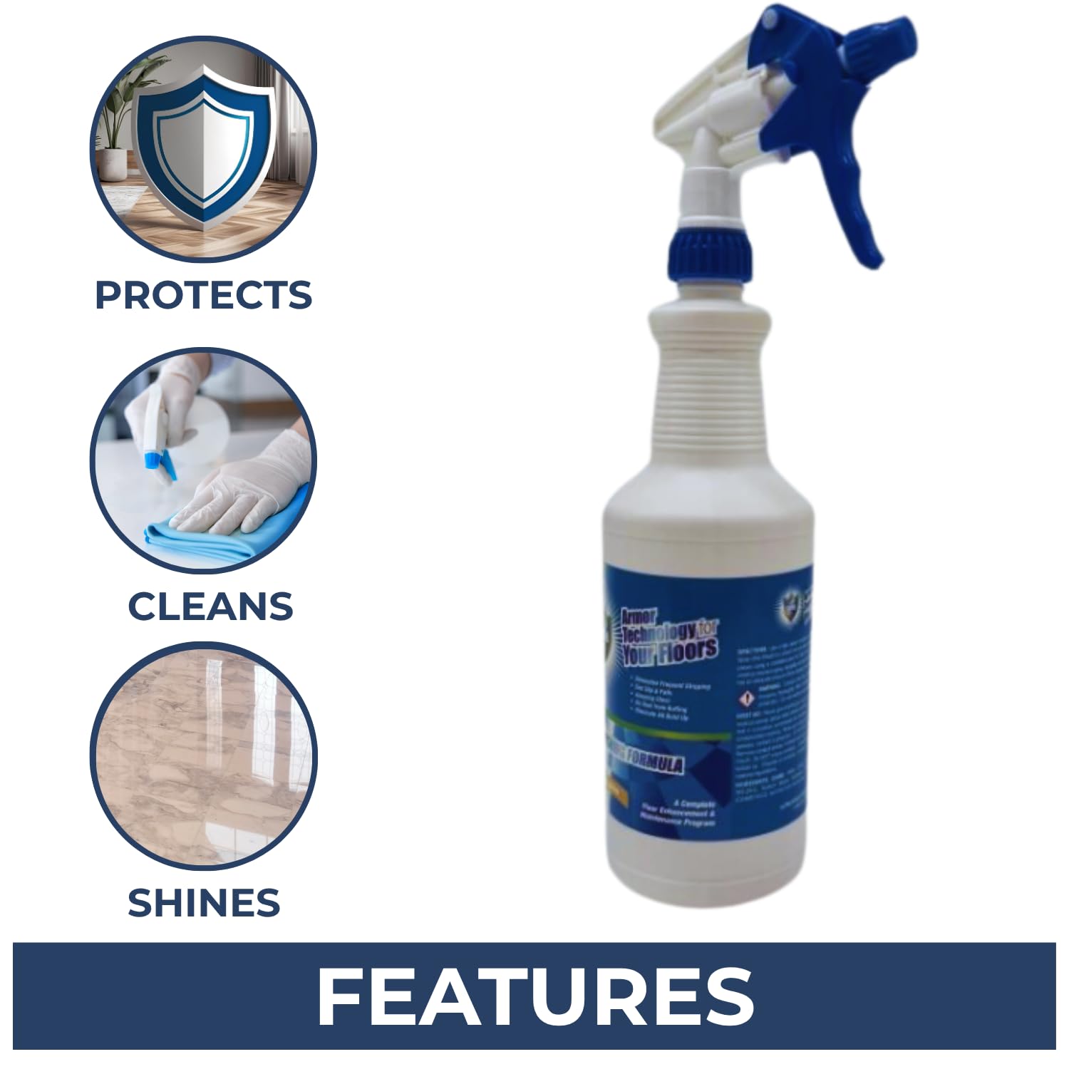 UltraShield Ready To Use (RTU) - High-Gloss Floor Finish, Scratch-Resistant, Slip-Reducing, Dust-Free, Spray Bottle - Includes 2 Heavy Duty Spray