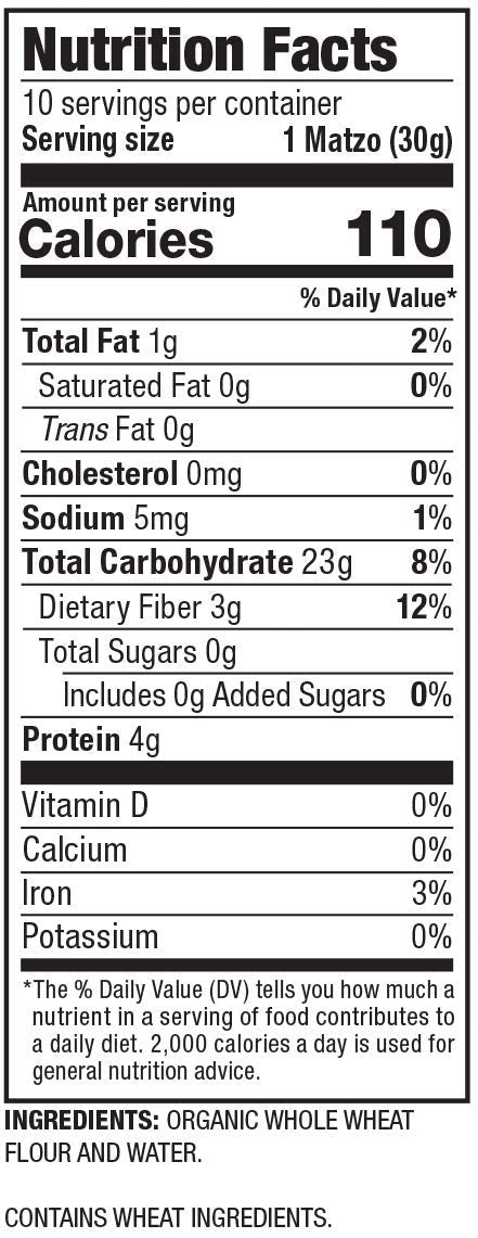 Yehuda 100% Organic Whole Wheat Matzo 10.5oz