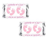 60 Pink Footprints Baby Shower Miniatures Chocolate Candy Bar Wrapper, Its a Girl Baby Shower Mini Candy Bar Stickers Decorations, Candy Not Included