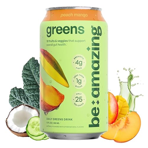 Be Amazing Greens Drink, Peach Mango, Ready to Drink, 10 Organic Fruits & Vegetables, Coconut Water, Vitamin C, Prebiotic Fiber, 25 Calories, Low