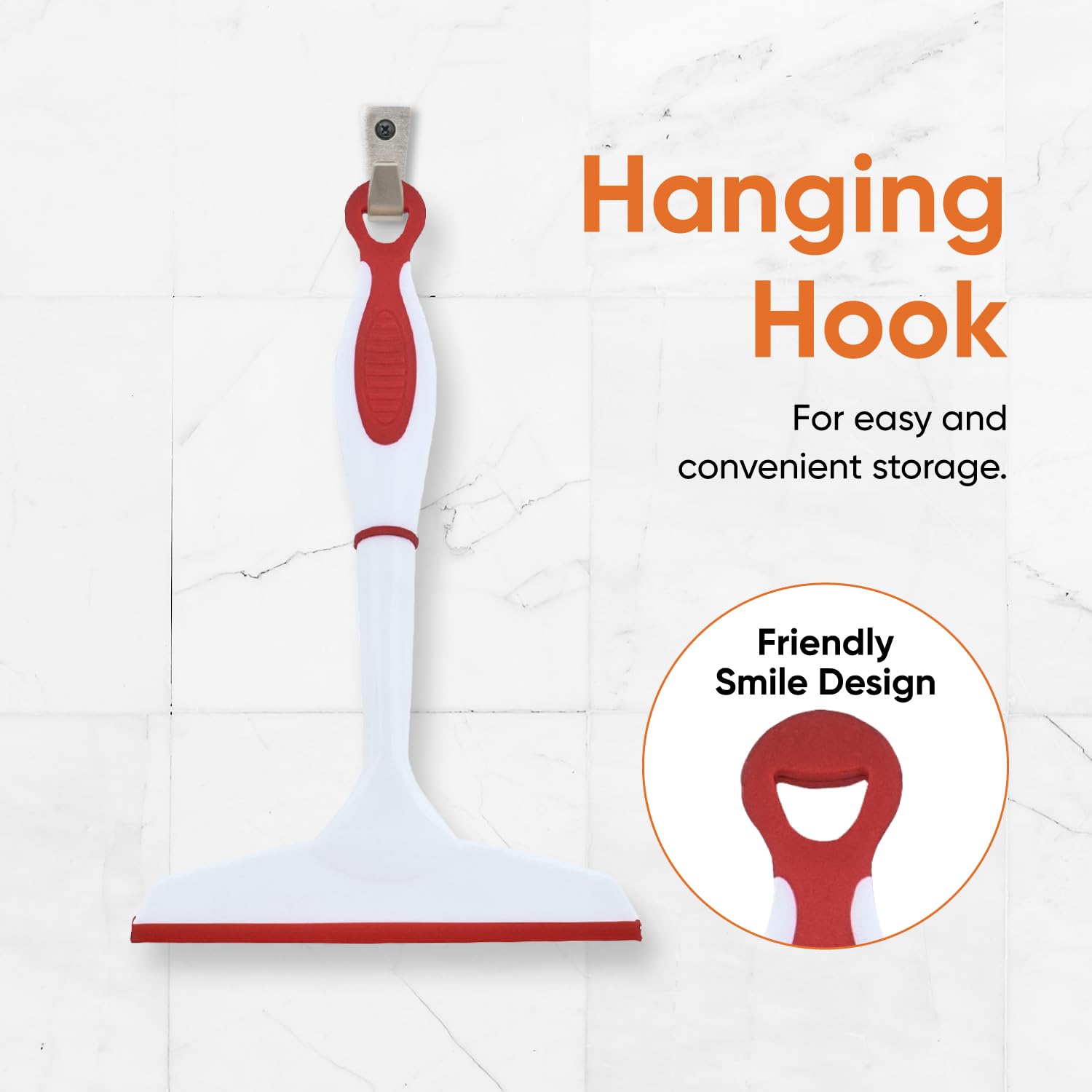Superio 6” Window Squeegee with Grip Handle and Hanging Hook. (Red)