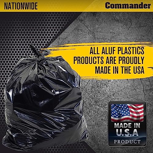 Commander 42 Gallon 3 MIL Black Contractor Bags With Hand Tie - 32" x 44" - Pack of 20 - For Industrial, Commercial, Janitorial, & Construction