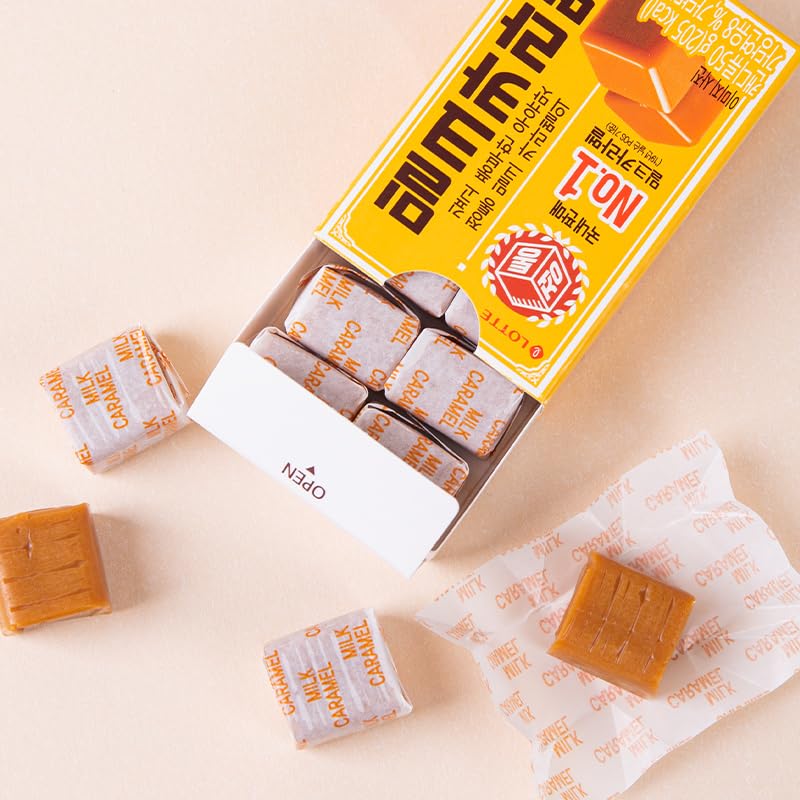 LOTTE Caramel Milk Toffee, Rich Salty Fragrant, Delicate Taste Chewy Gummy Candies, Korean Casual Snacks, Low Sugar Taffy, Individually Wrapped