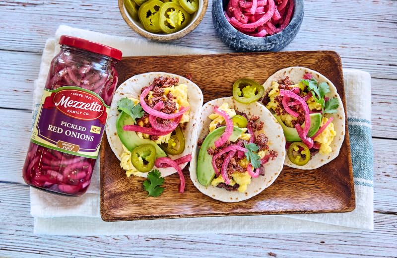 Mezzetta Taco Pack (3 Pack) | California Habanero Hot Sauce 7.5 fl oz, Sliced Tamed Jalapeño Peppers 16 fl oz, Pickled Red Onions 16 fl oz