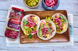 Mezzetta Taco Pack (3 Pack) | California Habanero Hot Sauce 7.5 fl oz, Sliced Tamed Jalapeño Peppers 16 fl oz, Pickled Red Onions 16 fl oz