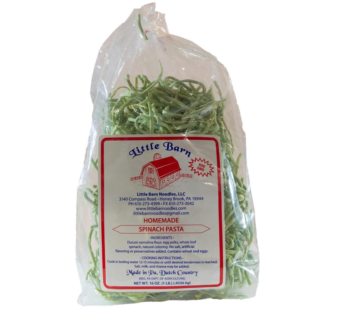 Little Barn Noodles Homemade Spinach Pasta, 16 oz, Made in Pennsylvania Dutch Country