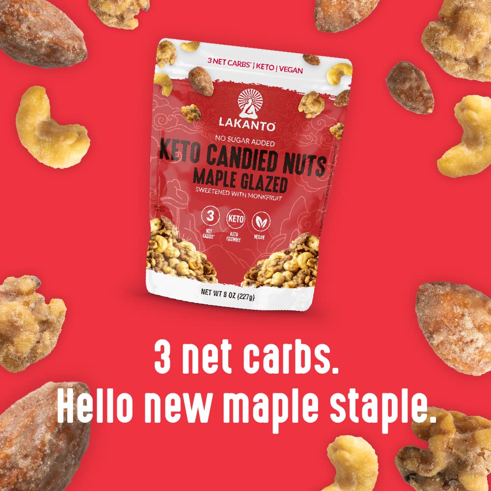 Lakanto Candied Nuts Maple Glazed - No Sugar Added, Sweetened with Monk Fruit, 3 Net Carbs, Keto Diet Friendly, Vegan, On the Go Snack Anytime (Maple