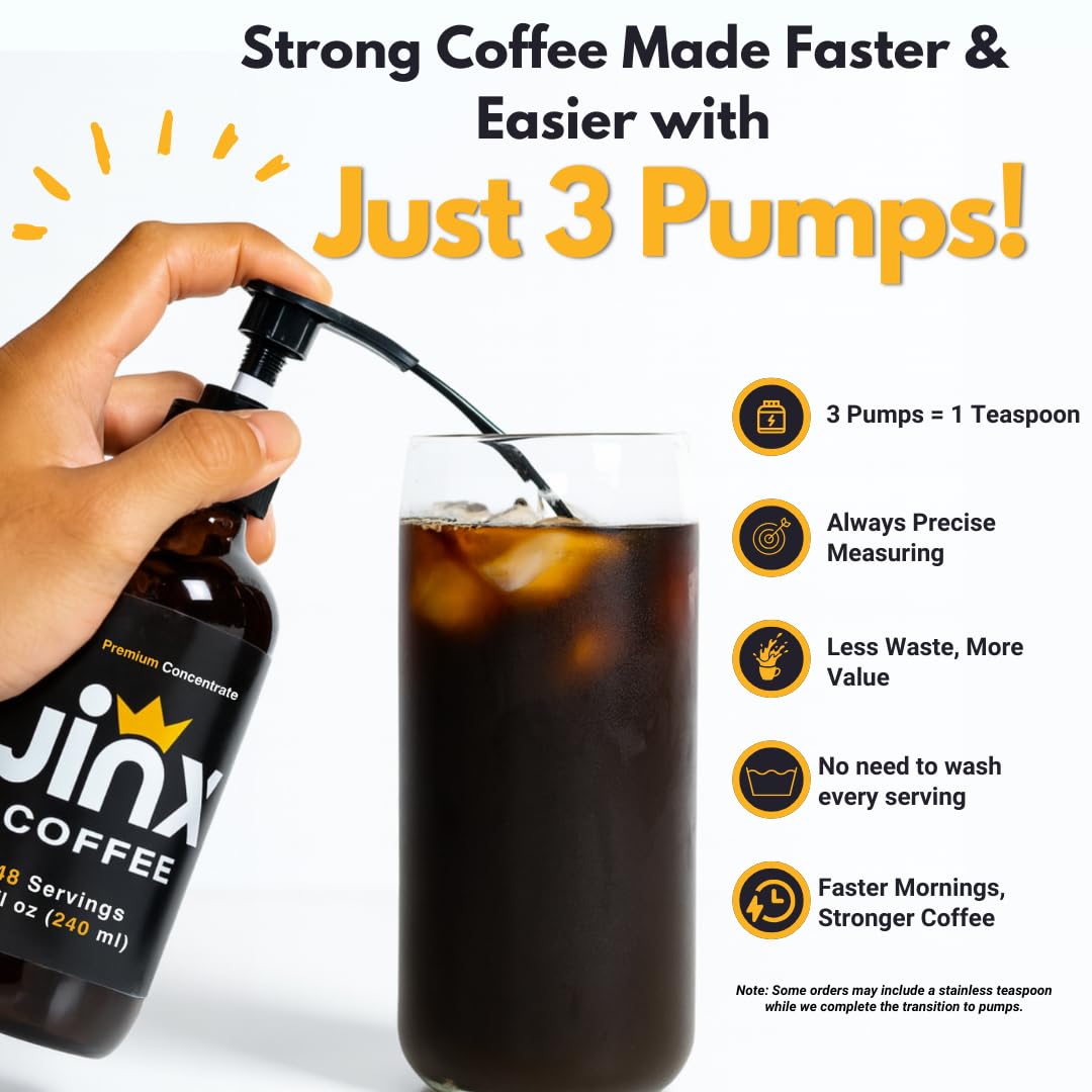 Jinx Coffee Concentrate - 50x Stronger Cold Brew Coffee | Strong Caffeine Concentrated Liquid, Perfect for Instant Hot or Iced Coffees, Cold Brew