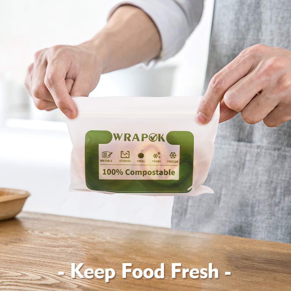 WRAPOK 100% Compostable Snack Bags Small Biodegradable Freezer Sandwich Storage Bag for Cookies Biscuits, 100 Count - 6.3 x 3.9 Inch