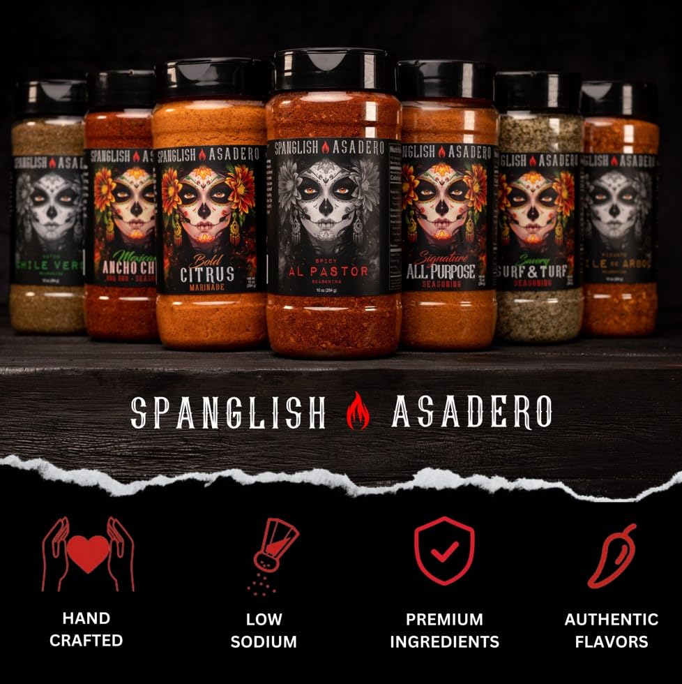 Spanglish Asadero 5oz Signature All Purpose Spice | Mexican Seasoning for Steak, Chicken, Pork, Lamb, and Elote | Low Sodium BBQ Rub and Marinade