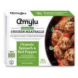 Amylu Foods Organic Spinach & Red Pepper Chicken Meatballs, Natural Ingredients, 15g of Protein, Chicken Raised with No Antibiotics, Fully Cooked