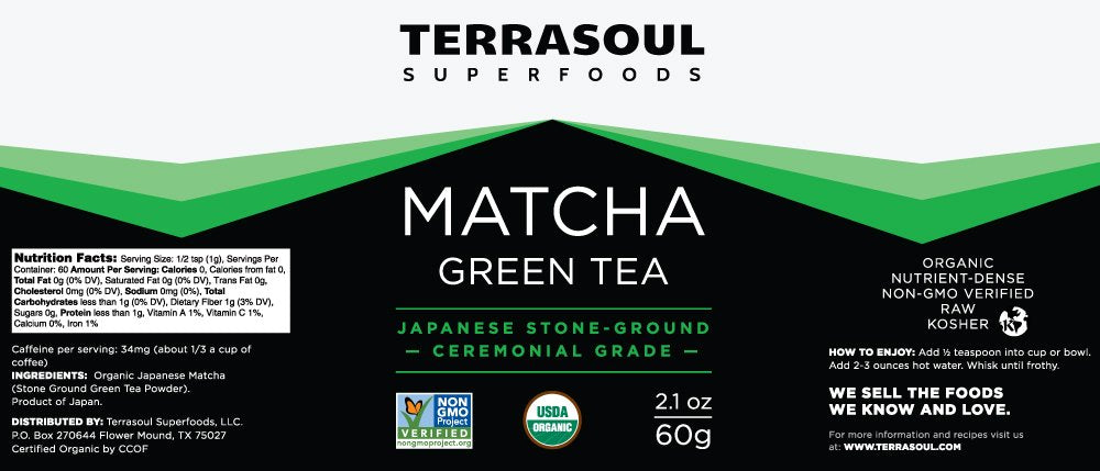 Terrasoul Superfoods Organic Matcha Green Tea (Ceremonial Grade in Miron Glass), 2.12 ounces (60g)
