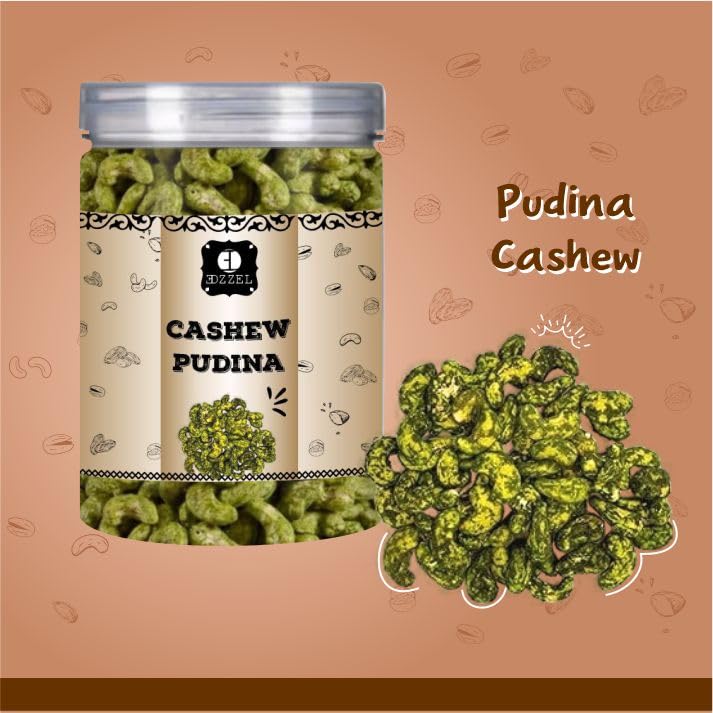EDZZEL Pudina Cashew Snacks | Roasted & Lightly Seasoned Mint Flavored Cashews