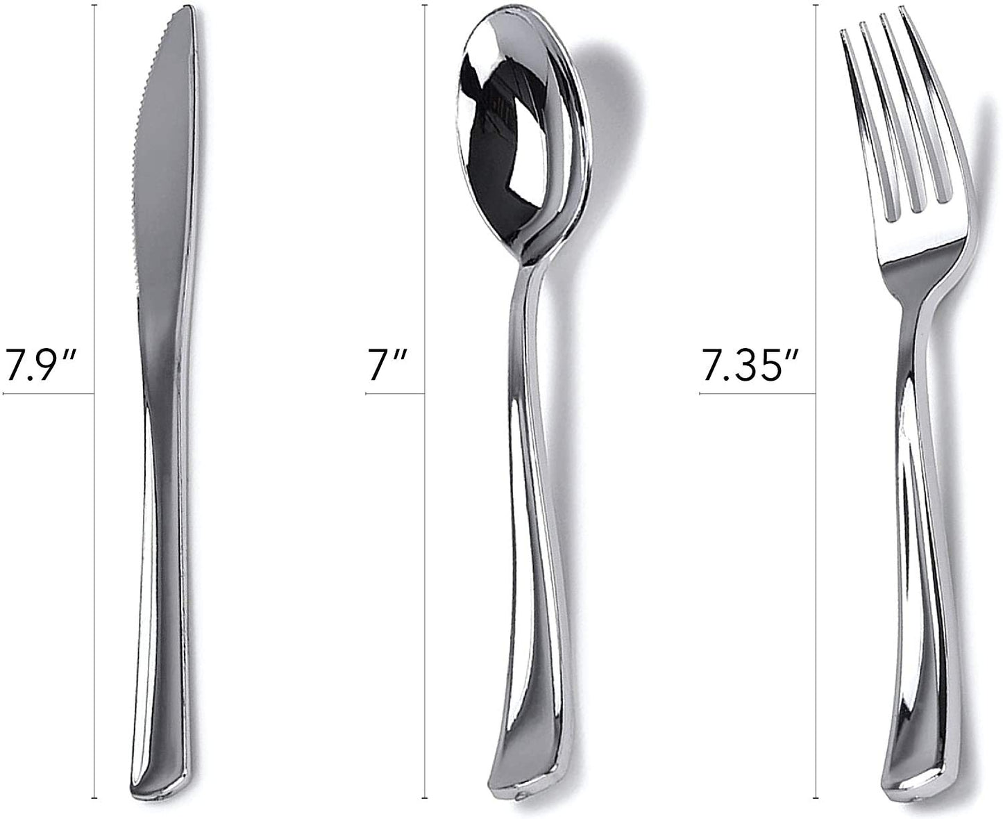 Pre-Rolled Dinner Napkin and Cutlery, Silver/Metallic Plastic (30 Sets)
