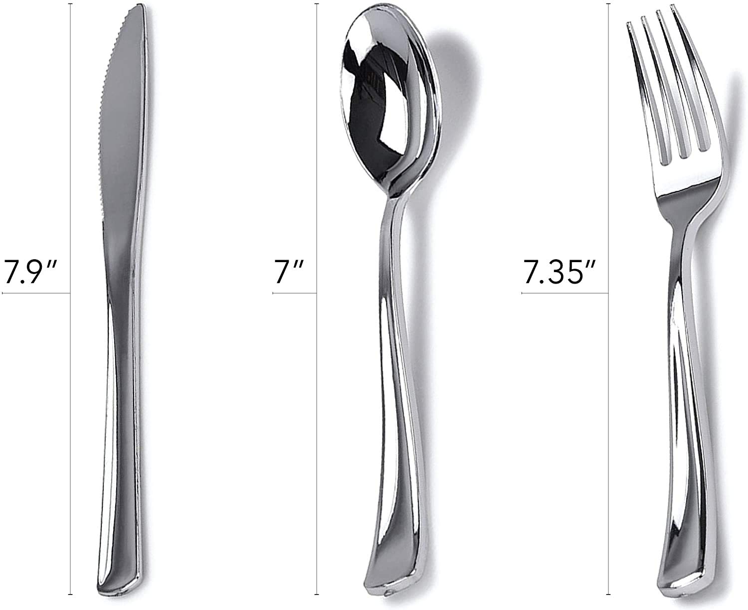 Pre-Rolled Dinner Napkin and Cutlery, Silver/Metallic Plastic (30 Sets)