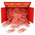 Mini Candy Canes(100 Count -Mini Candy Canes) Peppermint Individual wrapped candies) Bulk| Red & White Stripes |Christmas Candy, Santa Parade,Chrismas