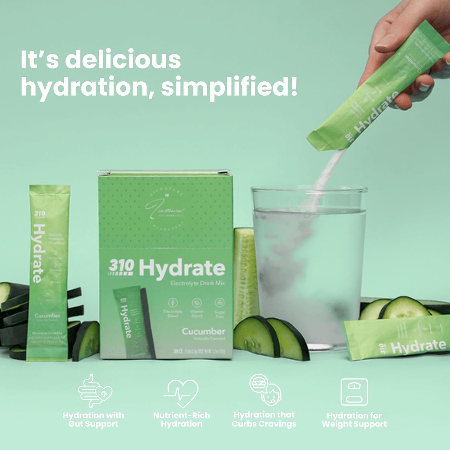 310 Nutrition Sugar Free Electrolytes Powder - Instant Hydration Packets for Daily Fluid Balance - Caffeine-Free Rehydration Drink Mix w/ Vitamins