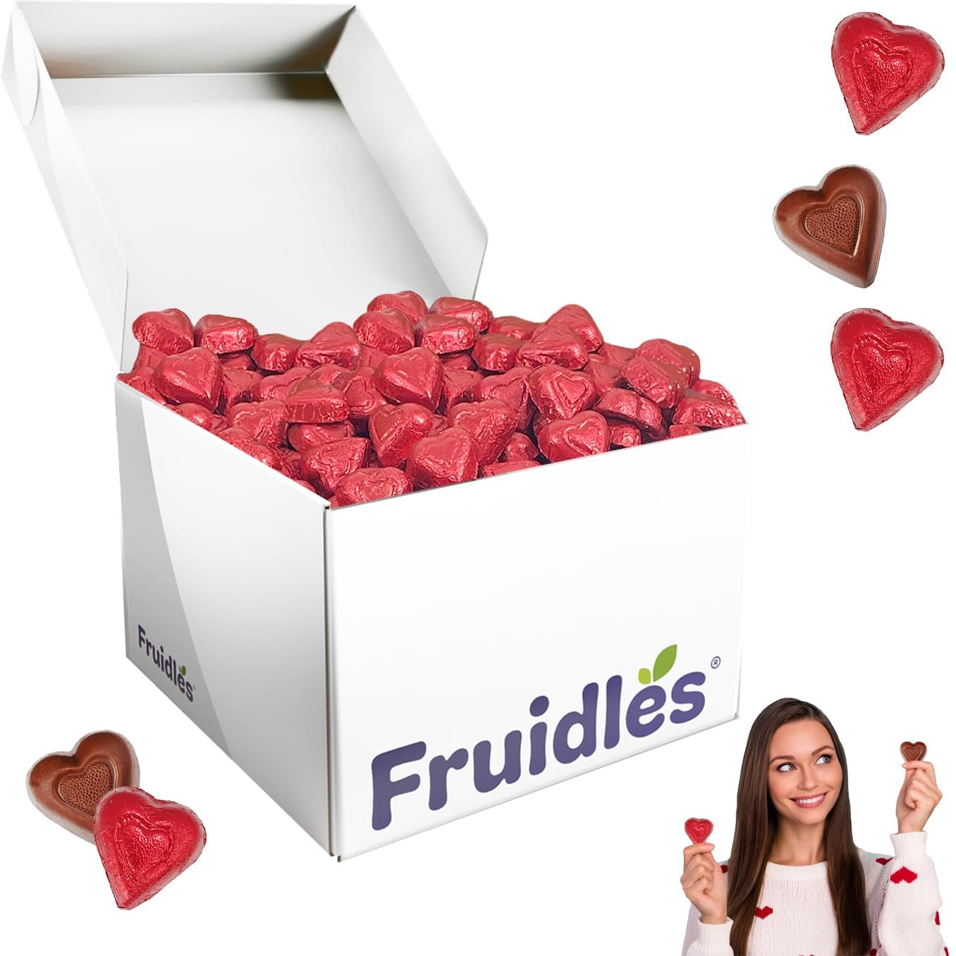 10 Pounds Fruidles Valentine's Day Milk Chocolate Hearts, Party Bag Fillers, Red Individually Wrapped Foils, Kosher Certified