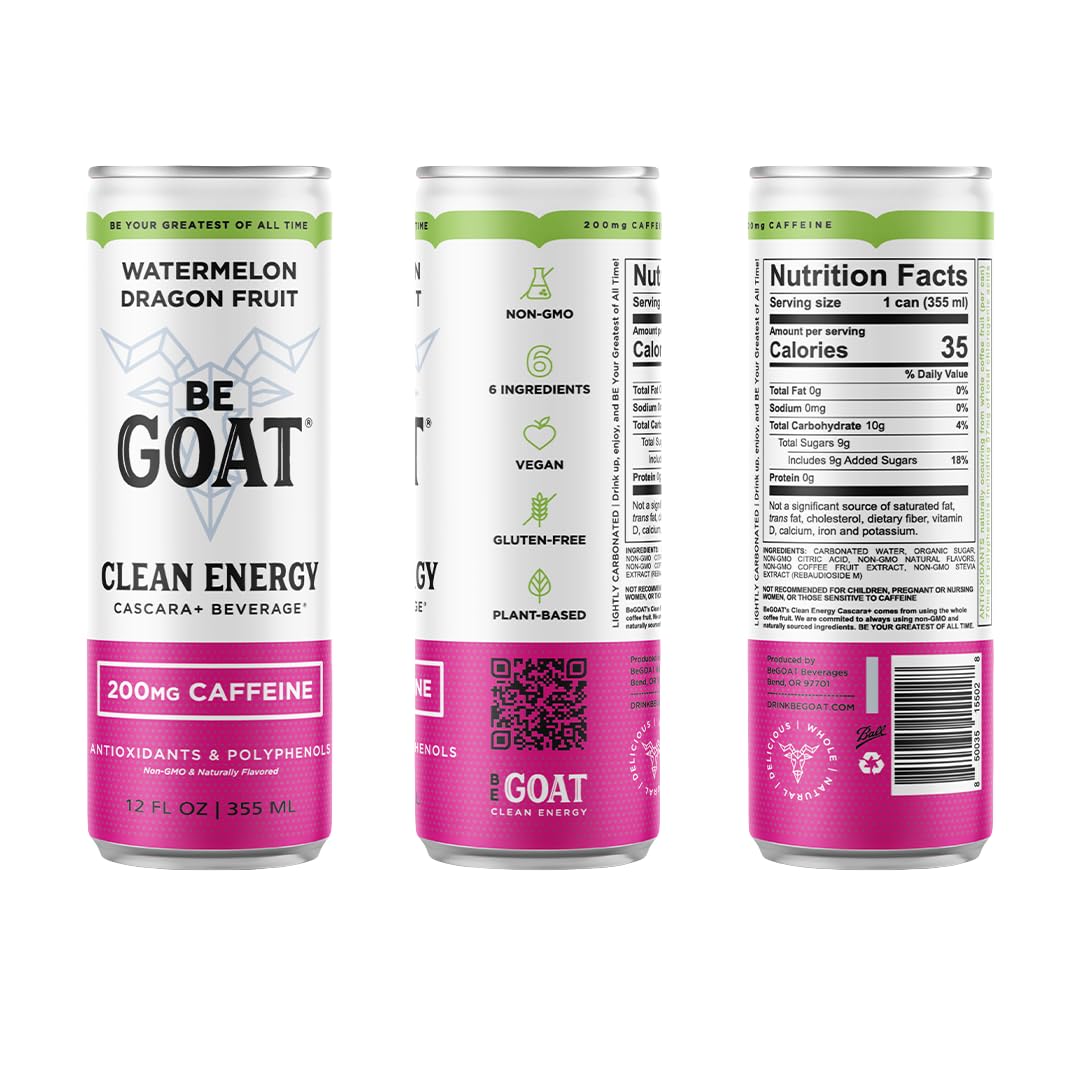 BeGOAT Clean Energy | OG Variety Pack | 6 Ingredients, Plant-Based, Non-GMO, Vegan | 200mg Natural Caffeine | 12 fl oz Cans (Pack of 12)