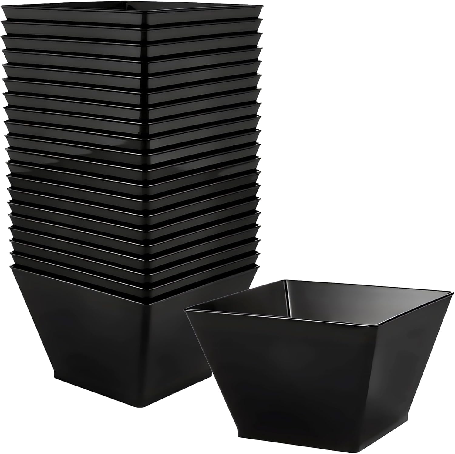 Lillian Tablesettings Black Plastic Square Bowls, 8 oz Small Disposable Serving Bowls for Appetizers, Desserts & Dips, Heavyweight BPA-Free, 20 Count