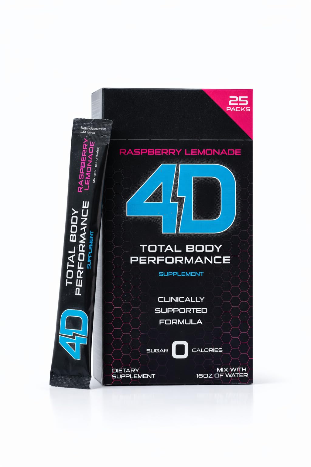 4D Raspberry Lemonade 25 Unit Drink Mixes - Electrolytes, Aminos, Vitamins & Energy Powder Packets - Zero Calories & Sugars - Gluten Free, Non-GMO
