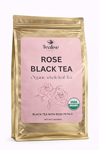 Organic Rose Black Tea Loose Leaf - Whole Leaf, USDA Organic, Smooth Floral Aroma, Antioxidant Rich Black Tea, 1 lb (456g) by Tealise
