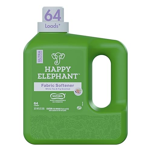 Happy Elephant Fabric Softener, White Tea & Fig Scent, Natural Biodegradable Liquid Fabric Softener, Plant Based, Softens Clothes & Reduces Static