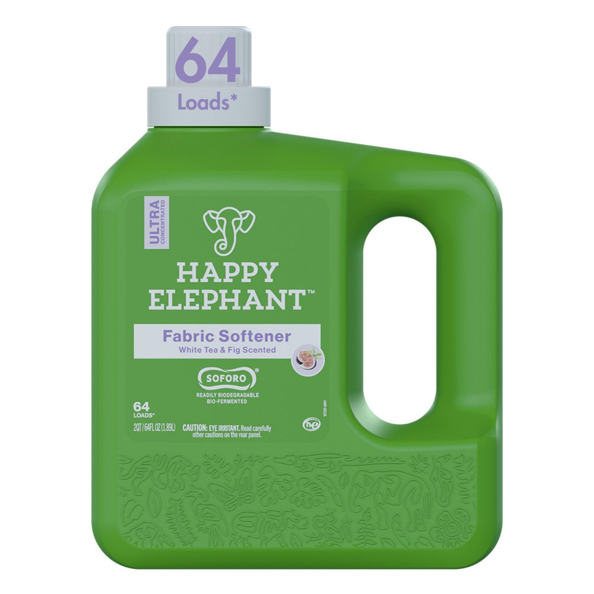 Happy Elephant Fabric Softener, White Tea & Fig Scent, Natural Biodegradable Liquid Fabric Softener, Plant Based, Softens Clothes & Reduces Static